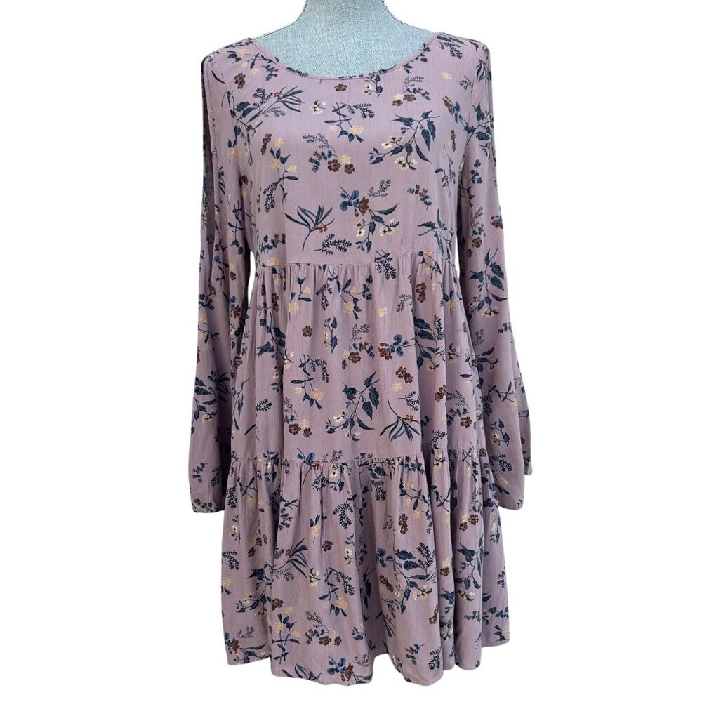 American Eagle Mauve Flowy Tiered Cold Shoulder Short Dress‎ Boho Western Medium